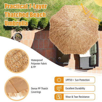8 FT Patio Thatched Tiki Umbrella 8 Ribs Portable Hawaiian Hula Beach