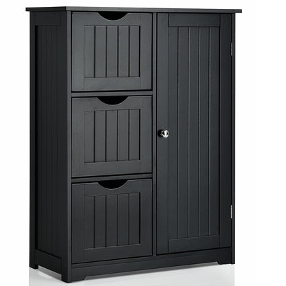 Bathroom Floor Cabinet Side Storage Cabinet with 3 Drawers and 1 Cupboard Grey