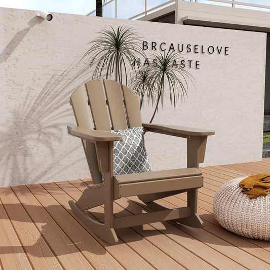 WO Home Furniture Patio Rocking Chair Classic Outdoor HDPE UV Weather Resistant (Weathered Wood)