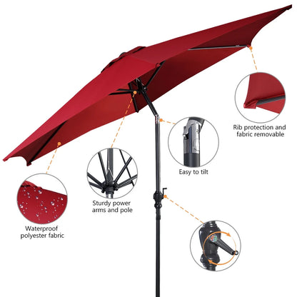 96" Burgundy Solid Print Hexagon Market Patio Umbrella, UV Protective
