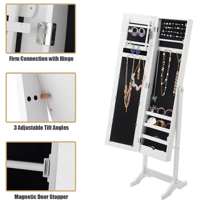 Mirrored Jewelry Cabinet Mirror Organizer Storage Ring Stand