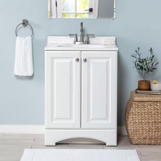 25 In. Single Sink White Bath Vanity with Cultured Marble Top (Assembled)