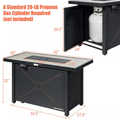 Costway 60,000 BTU 42'' Rectangular Propane Gas Fire Pit Heater Outdoor Table W/ Cover