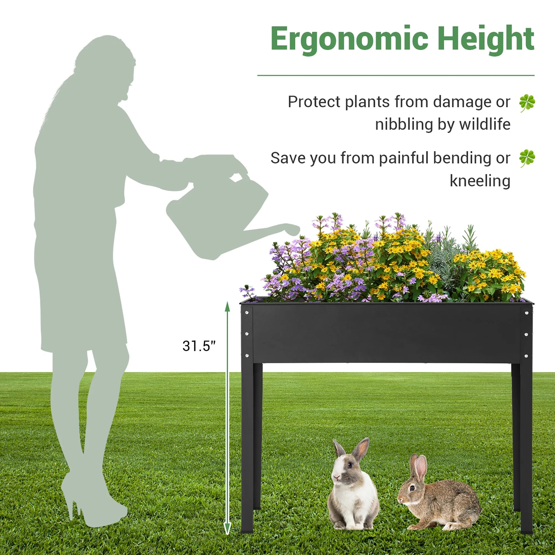 40'' Raised Garden Bed with Legs Metal Elevated Planter Box Drainage Hole Backyard