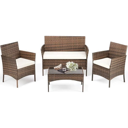 Patio Furniture Set 4 Pieces,Outdoor Wicker Furniture with Coffee Table, Modern Rattan Patio Chairs Conversation Sets - Hot Sale