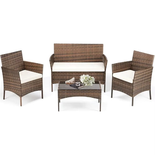 Patio Furniture Set 4 Pieces,Outdoor Wicker Furniture with Coffee Table, Modern Rattan Patio Chairs Conversation Sets - Hot Sale