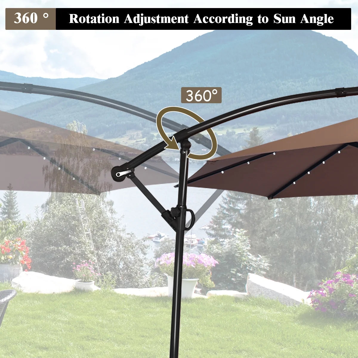 90" Brown Cantilever Patio Umbrellas, LED Lights