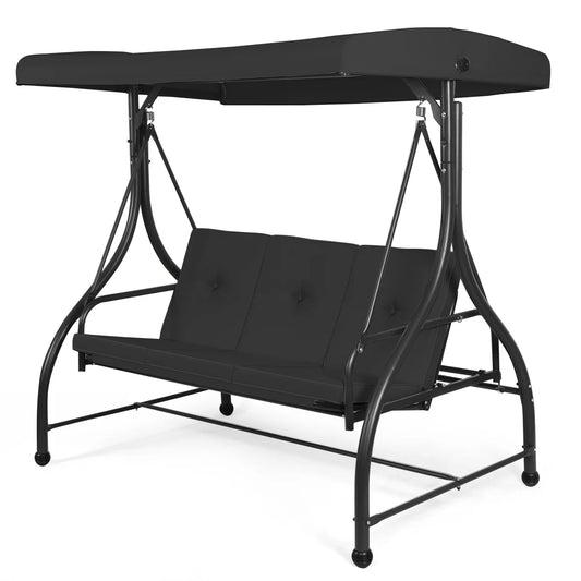 Converting Outdoor Swing Canopy Hammock 3 Seats Patio Deck Furniture Black