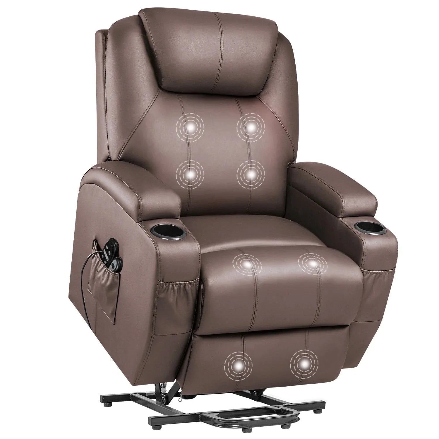 Electric Reclining Chair Elderly Lift Recliner with Massage Faux Leather,Brown