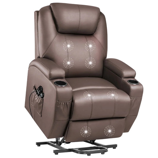 Electric Reclining Chair Elderly Lift Recliner with Massage Faux Leather,Brown