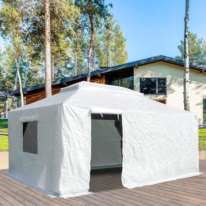 Gazebo Accessories 12' X 12' Double Roof Universal Winter Gazebo Cover for Hardtop Gazebos,Enclosed Cover with Sidewalls and Mesh Windows Waterproof (White) by