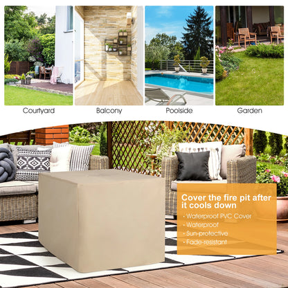 35'' Propane Gas Fire Pit Table Patio PE Wicker Rattan W/ Lava Rocks PVC Cover