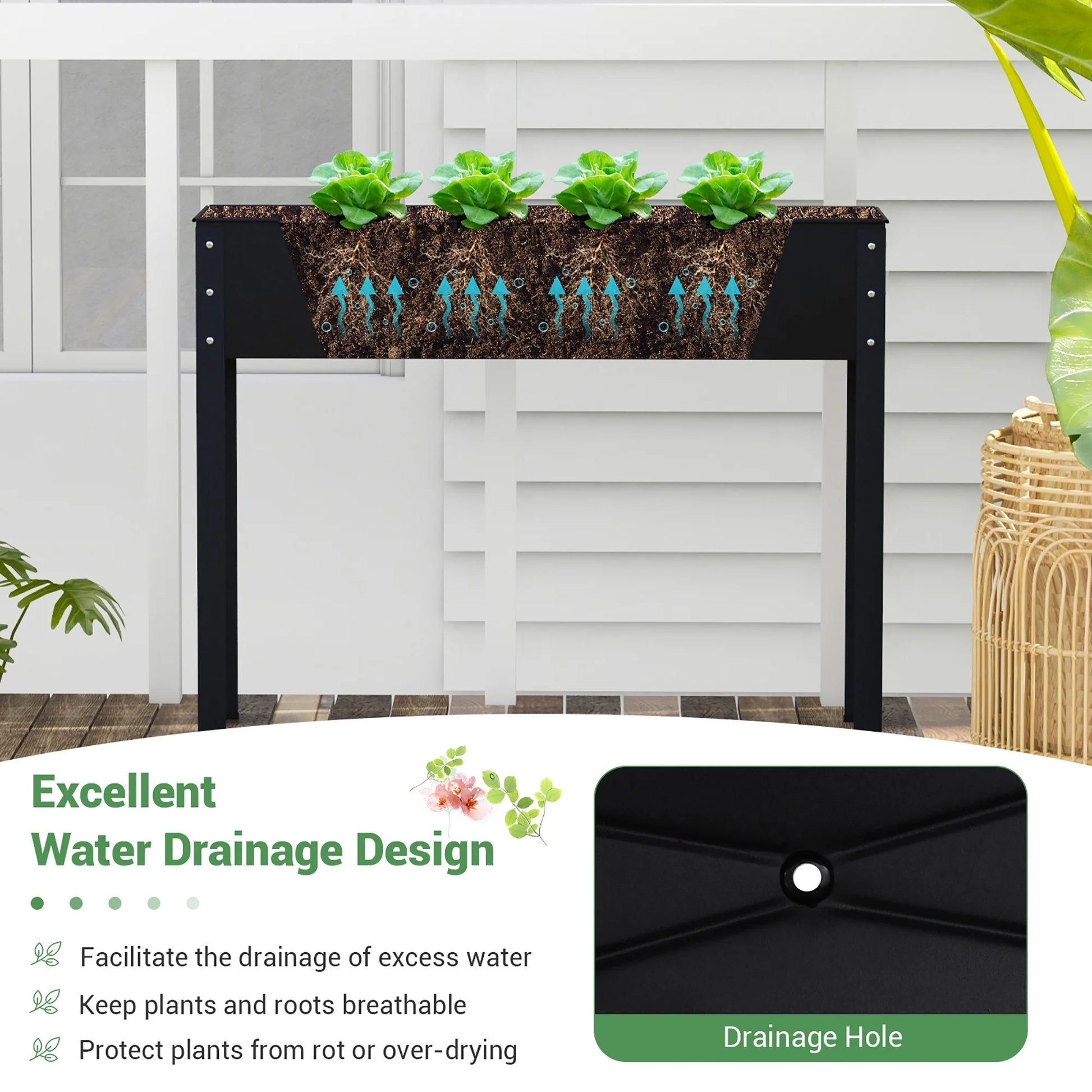 40'' Raised Garden Bed with Legs Metal Elevated Planter Box Drainage Hole Backyard