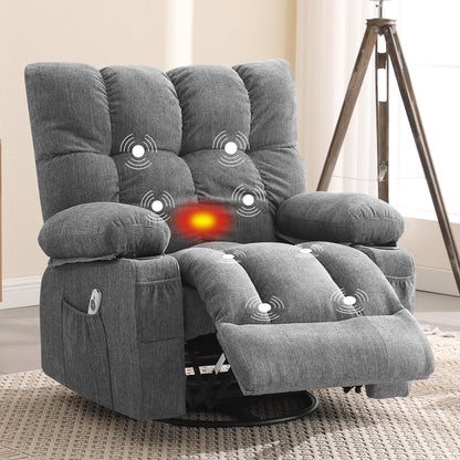 Manual Recliner Chair with Heat Therapy and Massage Function, Heavy Duty Reclining Mechanism Massage Chair, Elderly Single Rocker Sofa with Cup Holders for Bedroom Home Theater,Grey