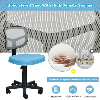 Armless Office Chair Adjustable Swivel Computer Mesh Desk Chair Blue