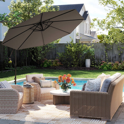 10 FT Patio Offset Umbrella W/8 Ribs Cross Base Tilt Grey