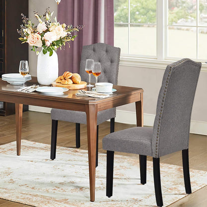 Dining Chairs Set of 2, Tufted Fabric Dining Room Chairs with Nailed Head, Parsons Chairs with Padded Seat, Tall Backrest, Modern Upholstered Armless Dining Chairs for Kitchen, Dining Room
