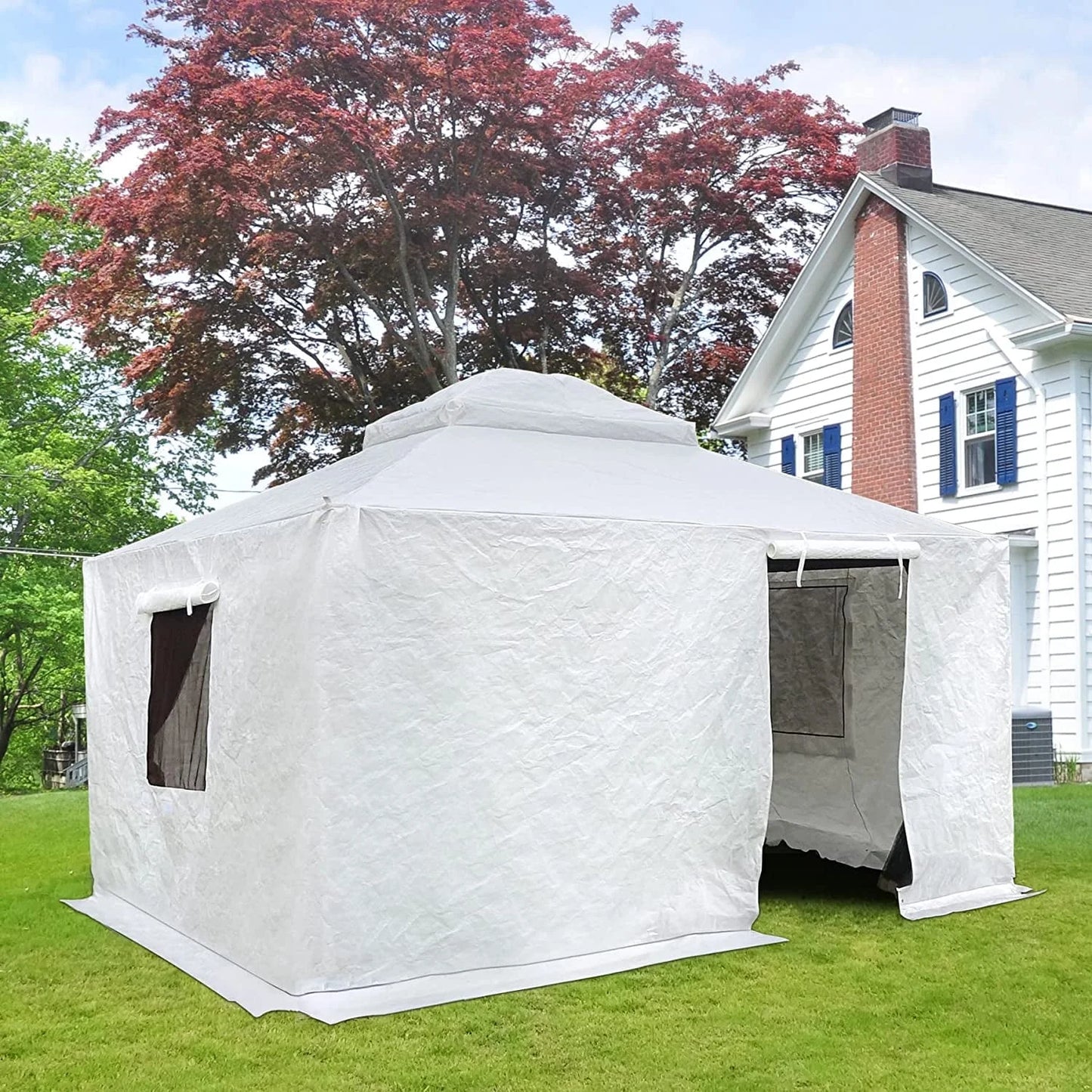 Gazebo Accessories 12' X 12' Double Roof Universal Winter Gazebo Cover for Hardtop Gazebos,Enclosed Cover with Sidewalls and Mesh Windows Waterproof (White) by