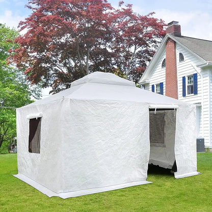 Gazebo Accessories 12' X 12' Double Roof Universal Winter Gazebo Cover for Hardtop Gazebos,Enclosed Cover with Sidewalls and Mesh Windows Waterproof (White) by