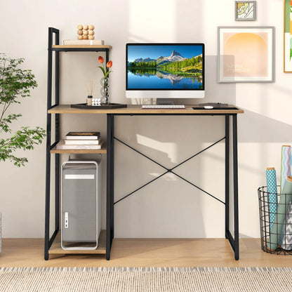 Home Office Desk with Bookshelf Host Stand Metal Frame Study Writing Desk