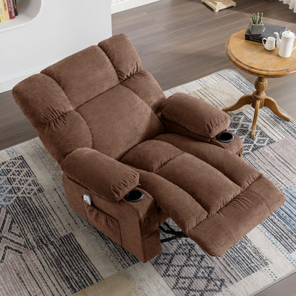 Massage Swivel Rocker Recliner Chair with Vibration Massage and Heat Ergonomic Lounge Chair for Living Room with Rocking Function and Side Pocket, 2 Cup Holders, USB Charge Port,Brown