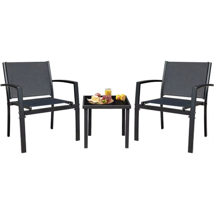 3 Pieces Patio Furniture Set Outdoor Textilene Patio Chairs with Coffee Table Modern Patio Conversation Bistro Set for Lawn, Ga