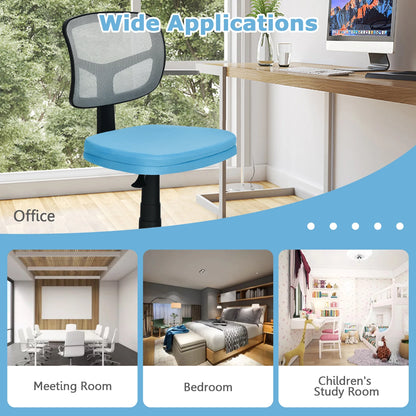 Armless Office Chair Adjustable Swivel Computer Mesh Desk Chair Blue