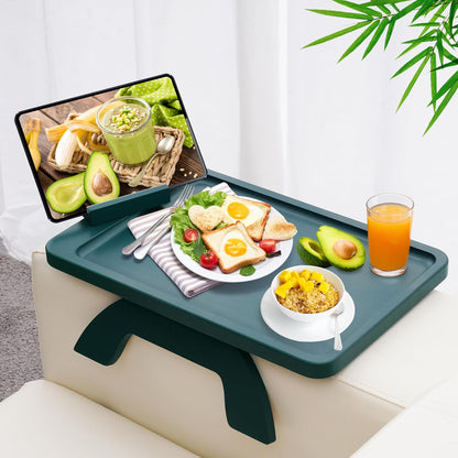 Couch Arm Table, Bamboo Sofa Clip on Tray Tables,Sofa Armrest Tray with 360° Phone Holder,Couch Armrest Table for Eating and Drinking