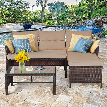 3PC Patio Sofa Set Outdoor Sectional Conversation Set Rattan Wicker