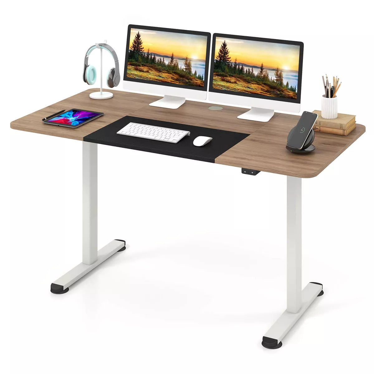 Costway Electric Height Adjustable Standing Desk, Sit to Stand Computer Workstation Home Office Desk