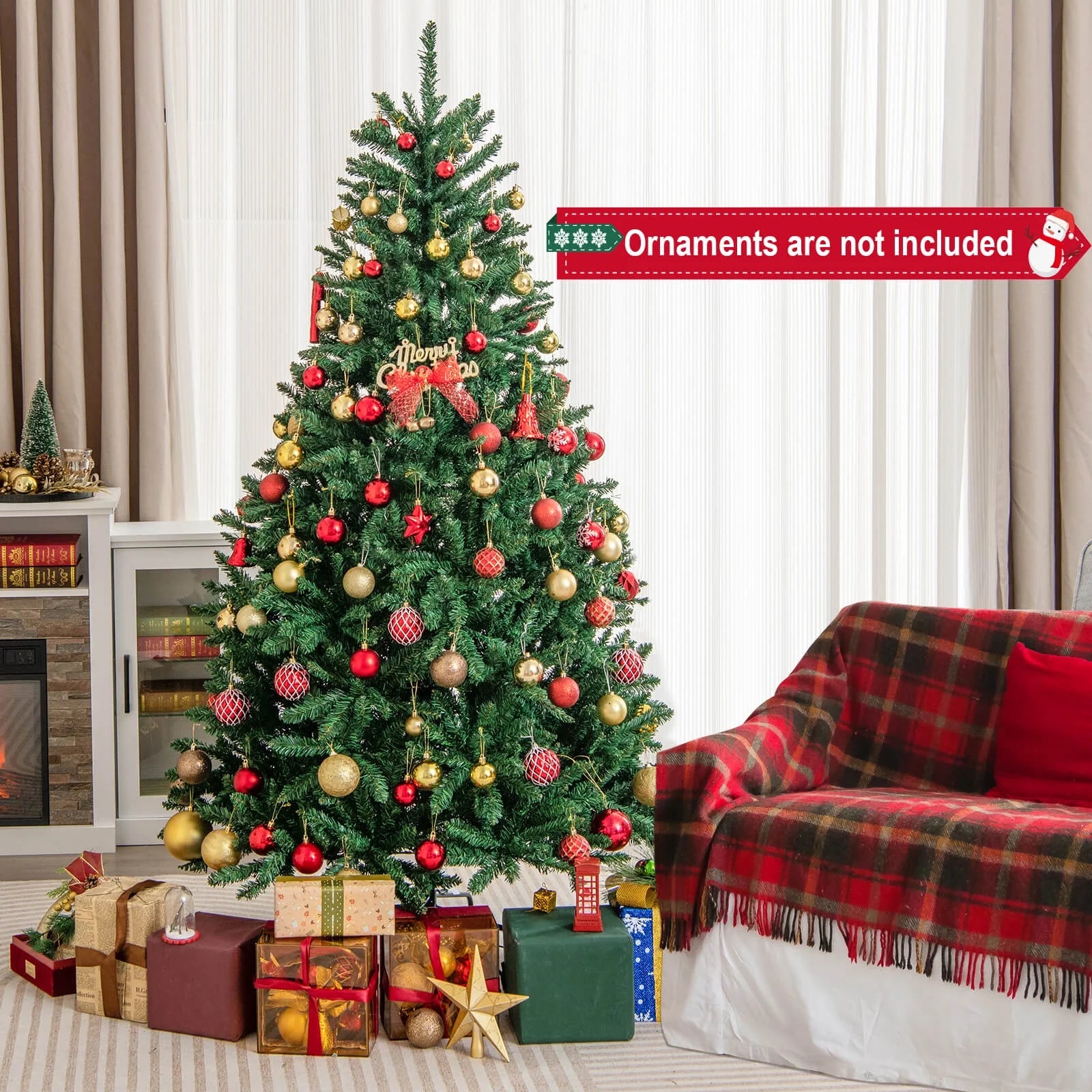 6Ft Hinged Artificial Christmas Tree Unlit Douglas Full Fir Tree W/ 1355 Tips