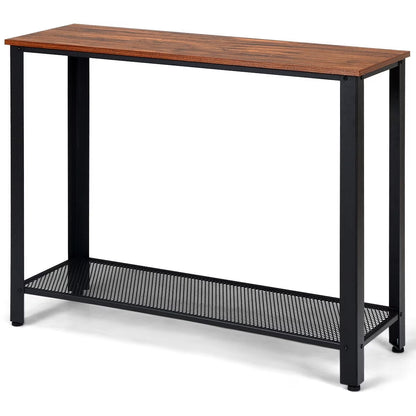 Console Sofa Table W/ Storage Shelf Metal Frame Wood Look Entryway Table Silver