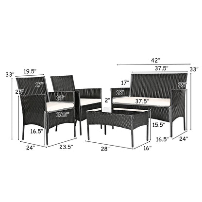 4PCS Patio Furniture Set Rattan Wicker Conversation Set Outdoor