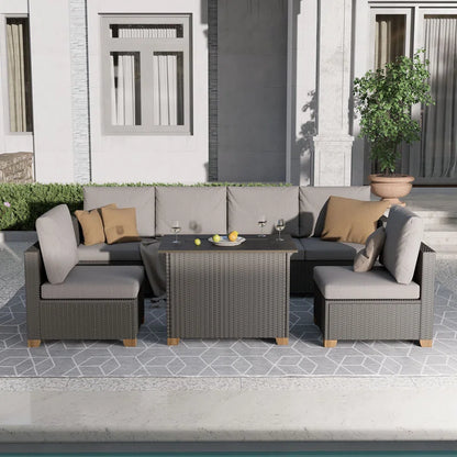Wicker 6 - Person Modular Patio Conversation Sets with Cushions