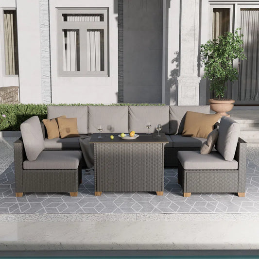 Wicker 6 - Person Modular Patio Conversation Sets with Cushions