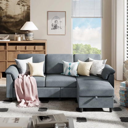 79.1" Sectional Sofa with Movable Storage Ottoman, L-Shaped Convertible Sofa Couch for Small Living Room, Dark Gray
