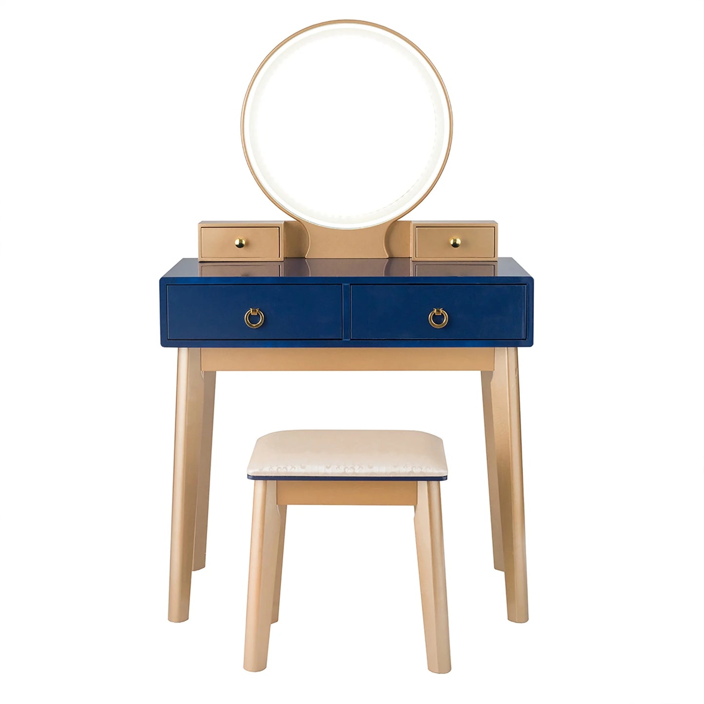 Vanity Makeup Table Touch Screen 3 Lighting Modes Dressing Table Set Navy Blue