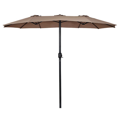 15' Market Outdoor Umbrella Double-Sided Twin Patio Umbrella with Crank Tan