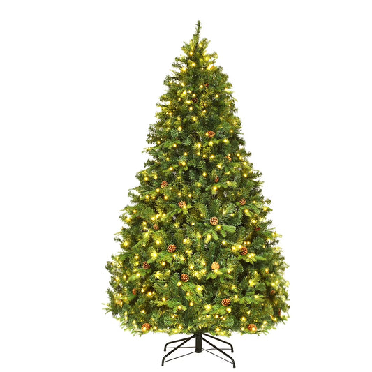 7Ft Pre-Lit Christmas Tree Hinged 460 LED Lights Pine Cones
