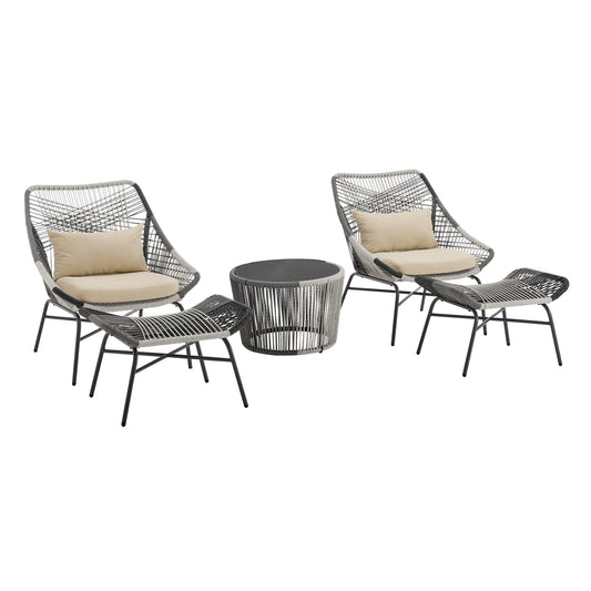 Ashland Modern 5-Piece Outdoor Patio Conversation Set in Cream - Image 8