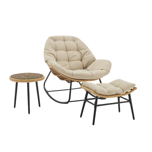 Manhattan 3-Piece Outdoor Patio Lounge Chair Set with Ottoman & Side Table