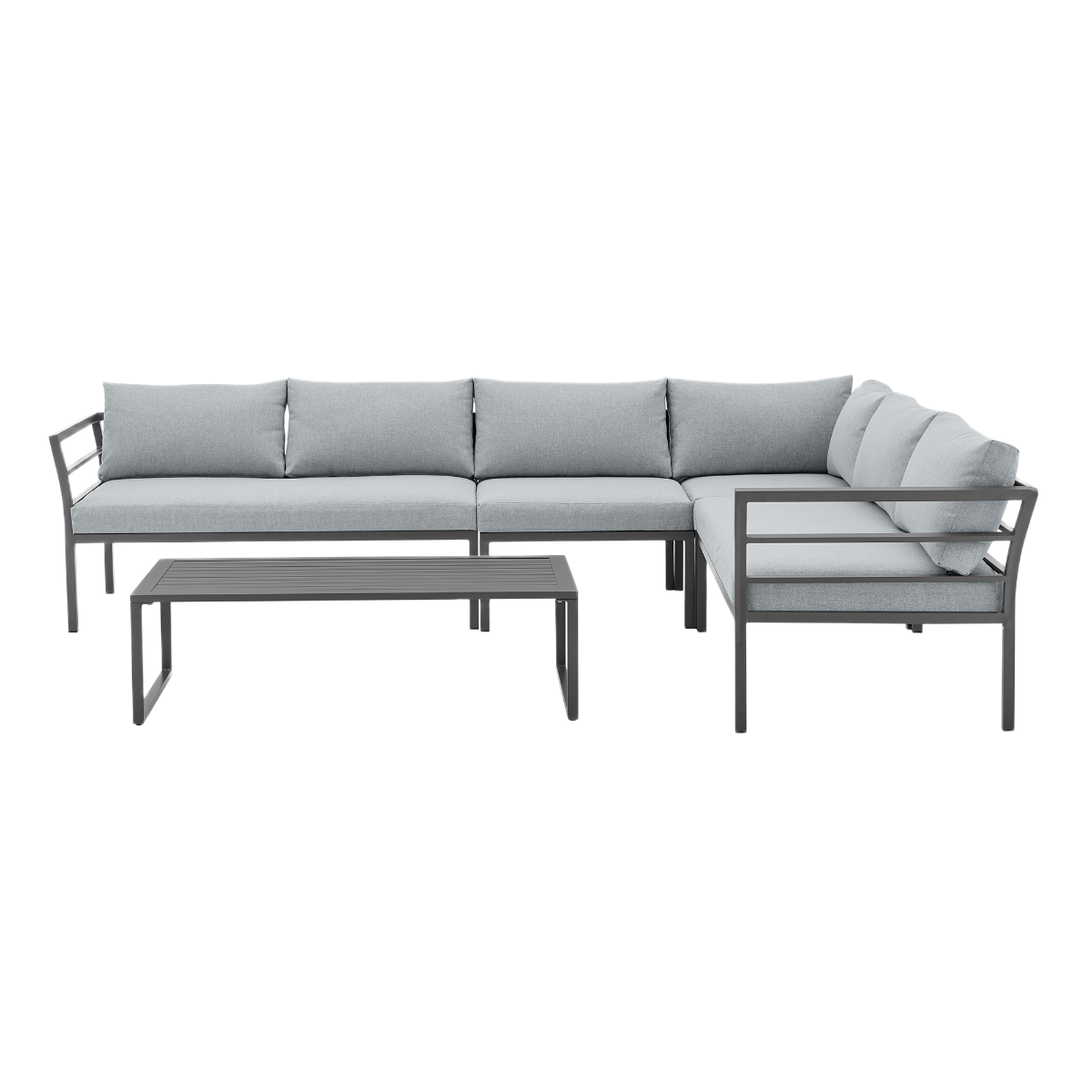 Manhattan 5-Piece Outdoor Patio L-Shaped Sectional Sofa Set with Coffee Table in Gray / White