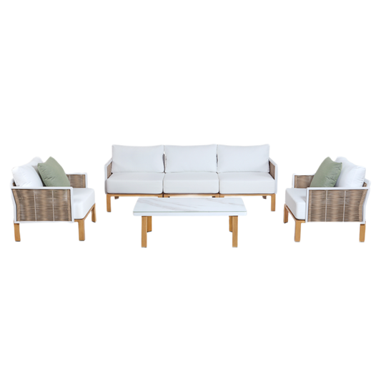 Manhattan Modern 4-Piece Outdoor Patio Conversation Set with Coffee Table in White