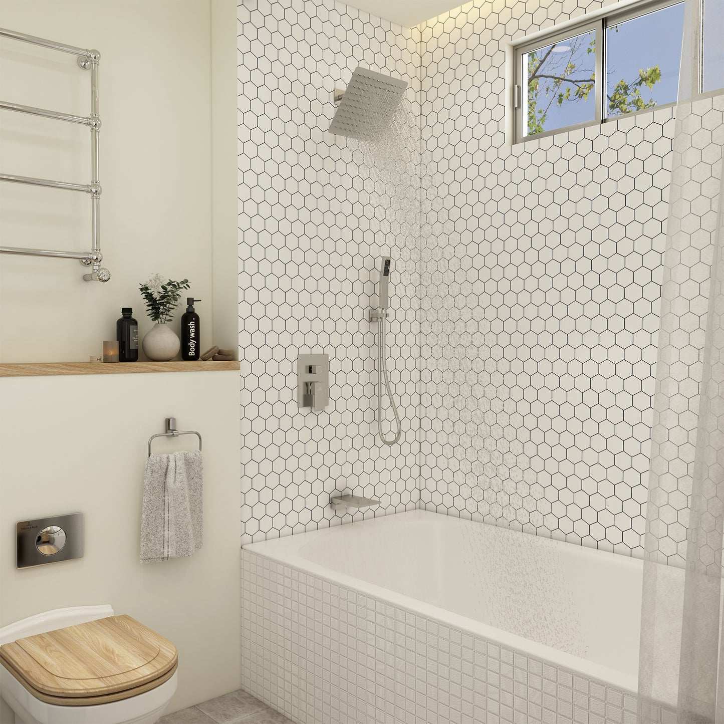 CASAINC 10 Inches Luxury Wall Mounted Square Shower System with Handheld Spray & Tub Spout