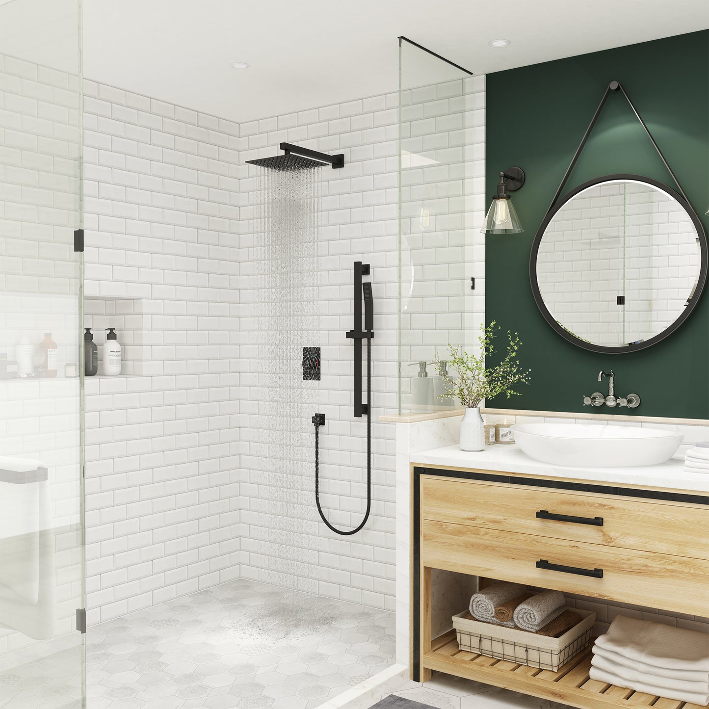 CASAINC 10 Inches Square Wall Mounted 2 Function Shower System with Handheld Spray