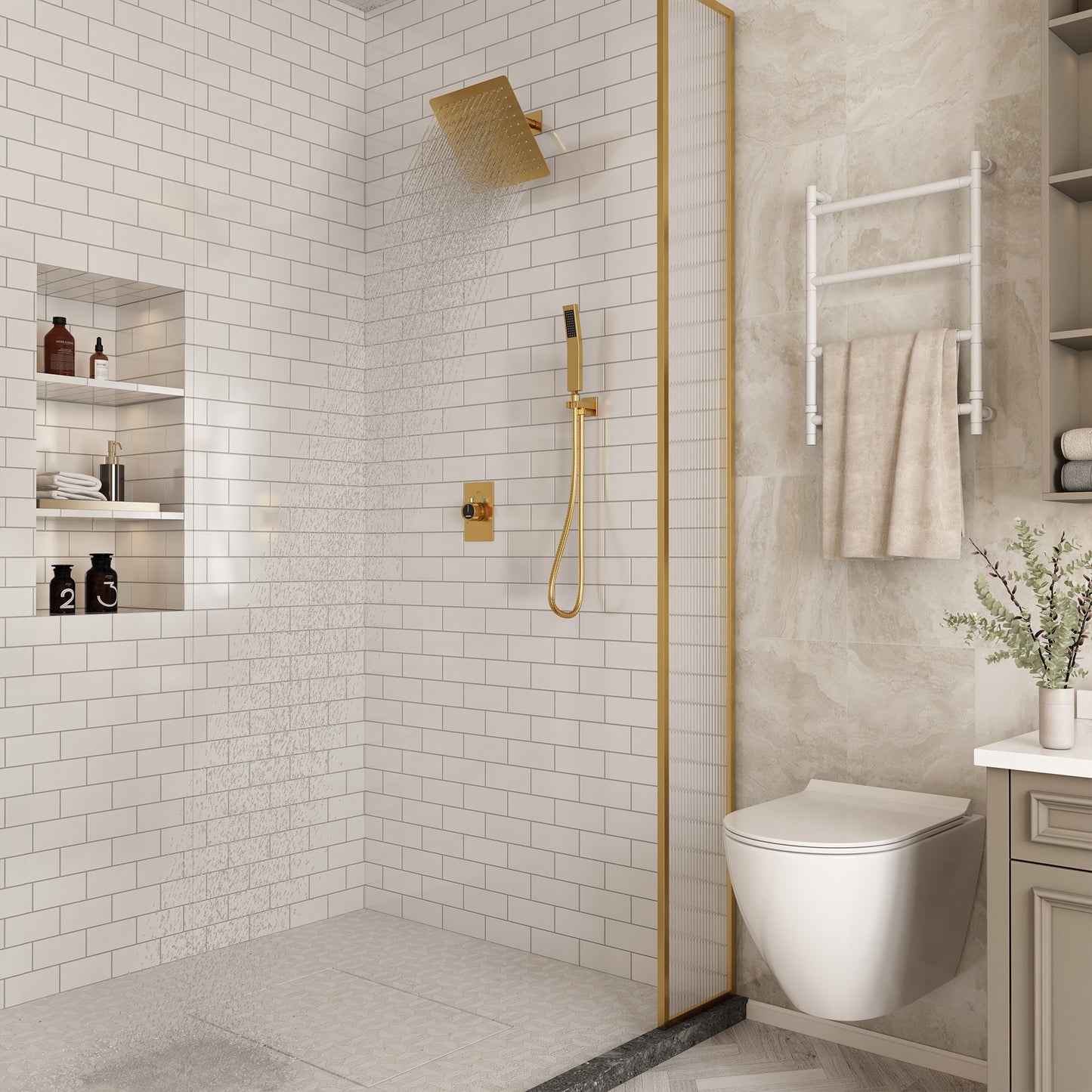 CASAINC 10 Inches Wall Mounted Pressure Balance Shower System with Handheld Spray