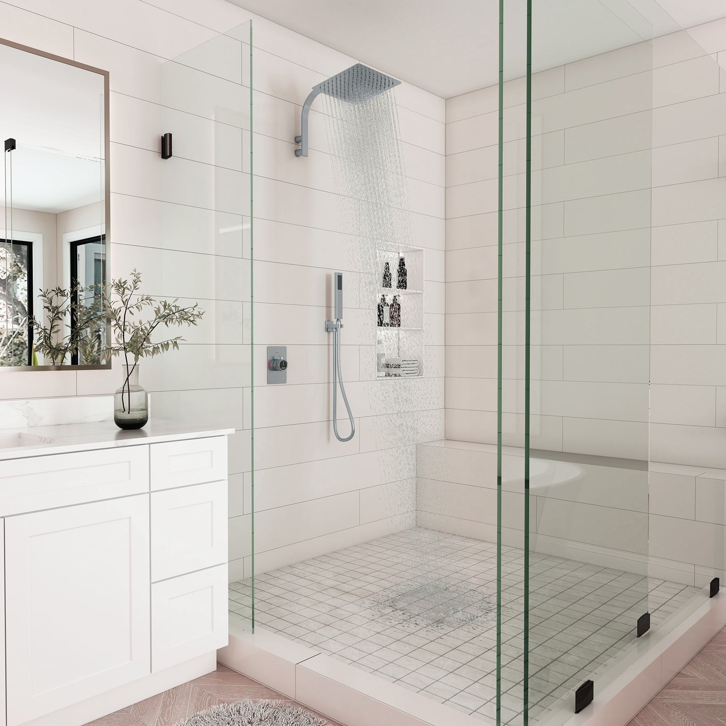 CASAINC 10 Inches Wall Mounted 2 Function Shower System with Handheld Spray