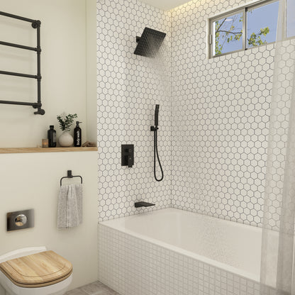 CASAINC 10 Inches Luxury Wall Mounted Square Shower System with Handheld Spray & Tub Spout
