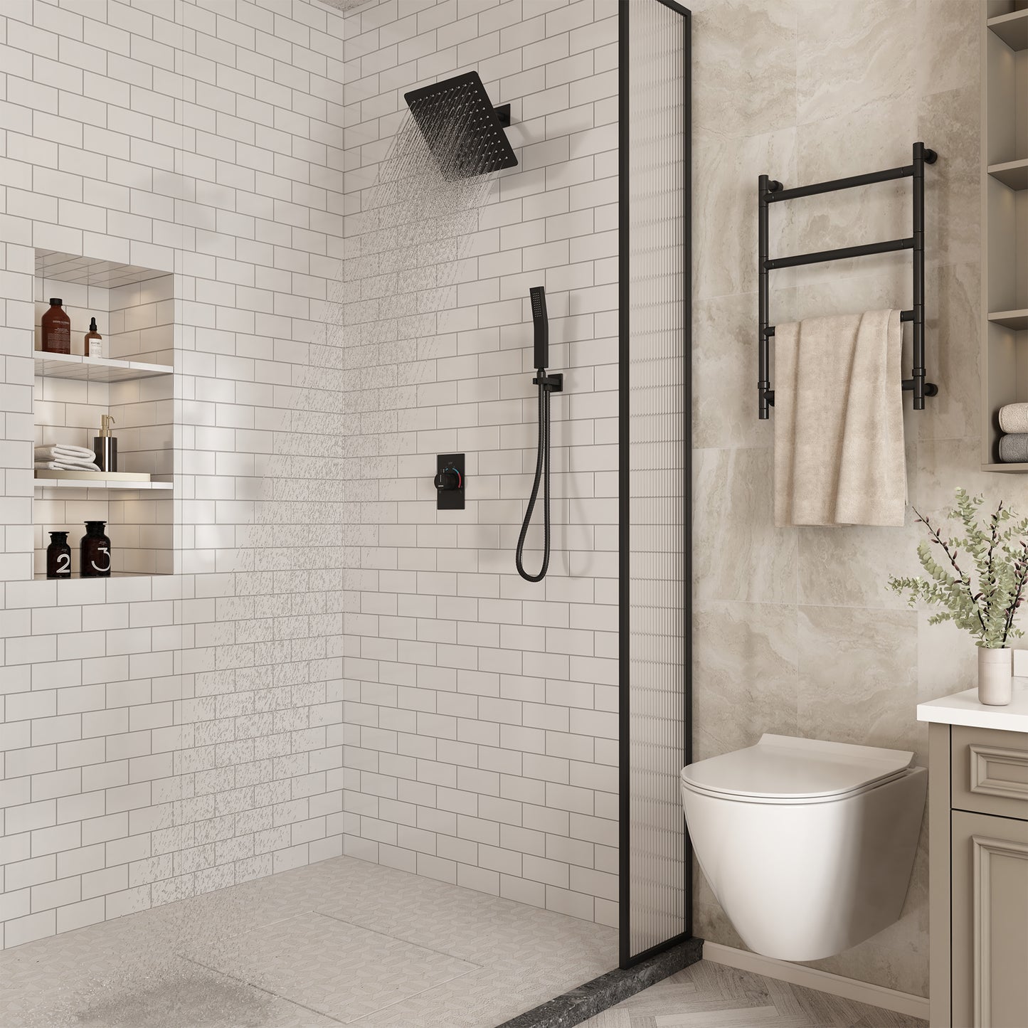 CASAINC 10 Inches Wall Mounted Pressure Balance Shower System with Handheld Spray