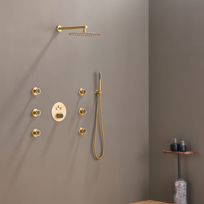 CASAINC 12 inch Round Wall Mounted Luxury Shower System with 6 Body Jets & Single Handle Shower Spray